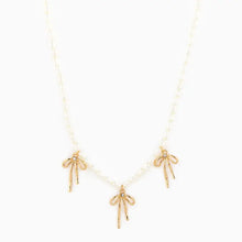 Triple Natural Bow Station Pendants Pearl Necklace