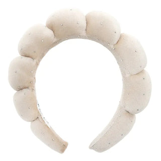 Velvet Makeup Headband - Ivory with Rhinestones
