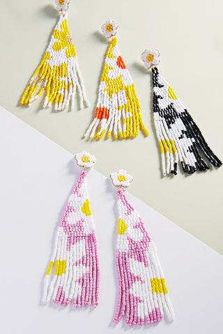 Seed Beaded Tassel Floral Post Earring