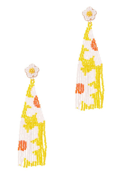 Seed Beaded Tassel Floral Post Earring
