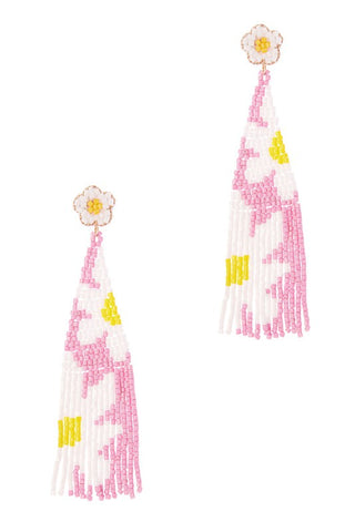Seed Beaded Tassel Floral Post Earring
