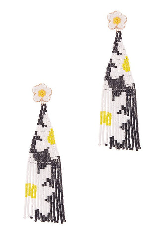 Seed Beaded Tassel Floral Post Earring