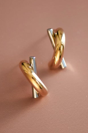 2 Tone Bar Hoop Earrings