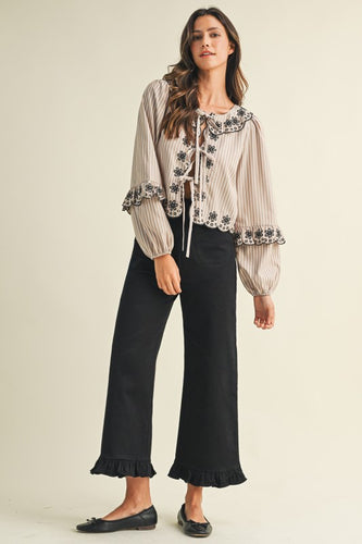 Twill Ruffle Hem Pants