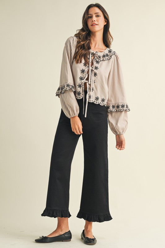 Twill Ruffle Hem Pants