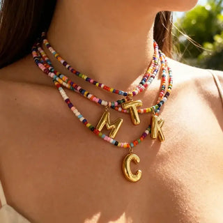 Letter Pendant Beaded Necklace Jewelry