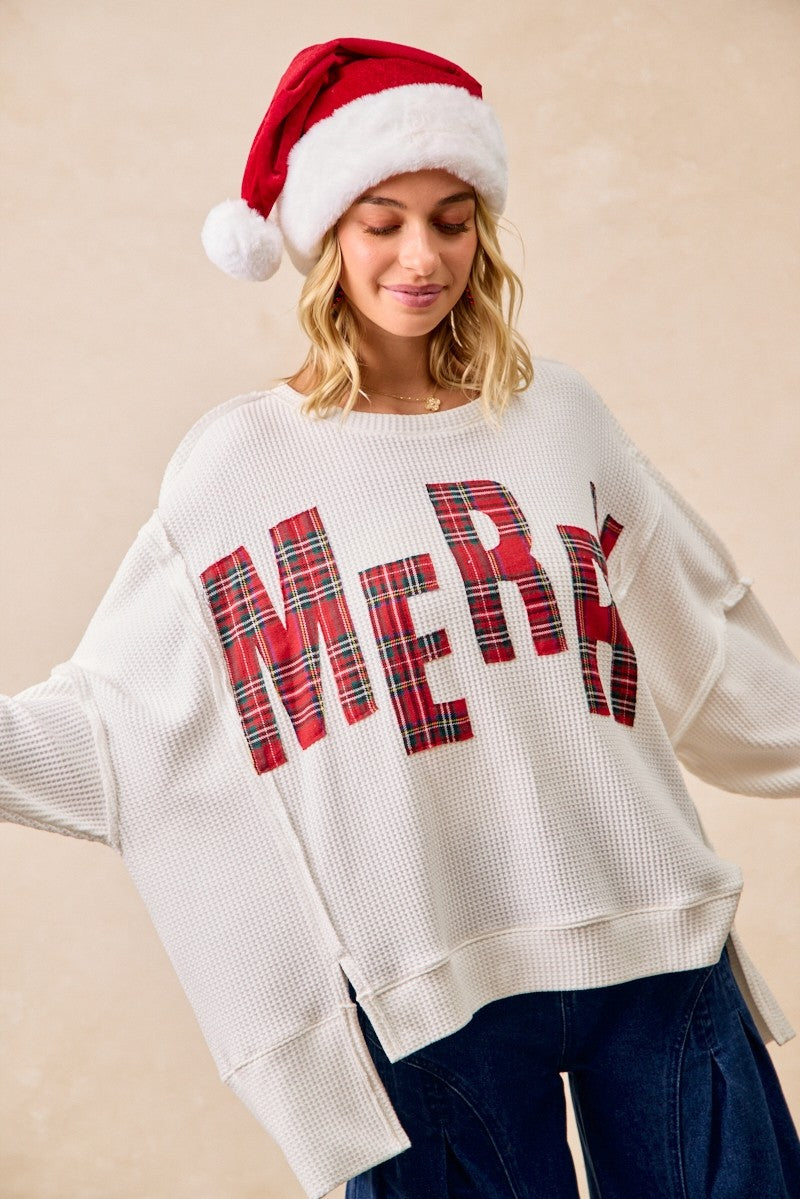 Merry Waffle Knit Sweatshirt