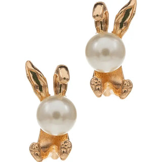 Bunny Shaped with Pearl Easter Post Earrings