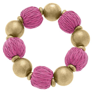 Barbados Raffia and Ball Bead Stretch Bracelet