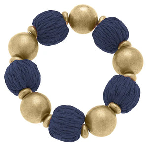 Barbados Raffia and Ball Bead Stretch Bracelet