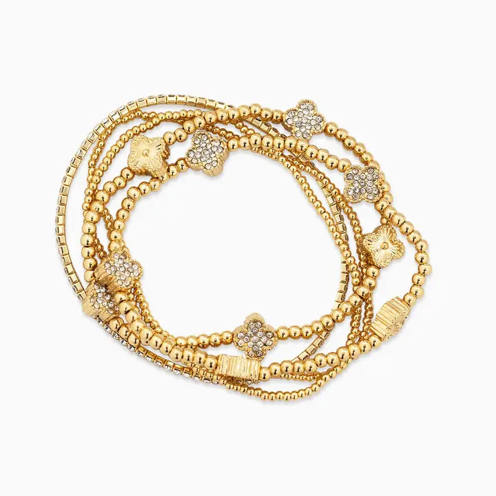 Pave Clover and Ccb Bead Bracelets