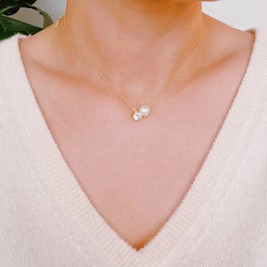 Single Pearl & Diamond Necklace