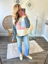 American Flag Denim Sleeve Sweater