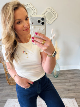 USA Martini Embroidered Ribbed Baby Tee