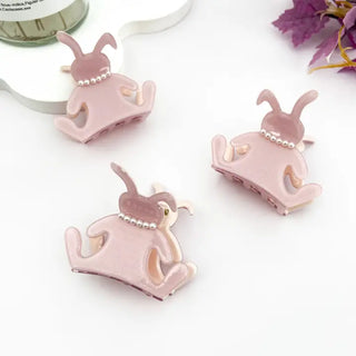 Pearl Pink Bunny Acetate Hair Claw Clip