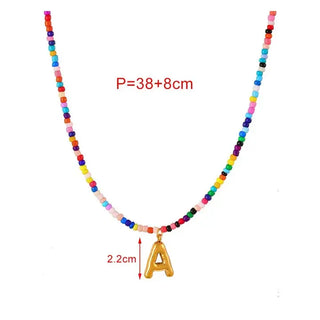 Letter Pendant Beaded Necklace Jewelry
