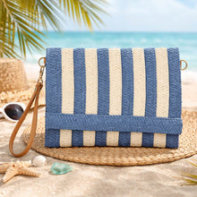 Striped Woven Foldover Wristlet Clutch Crossbody Bag