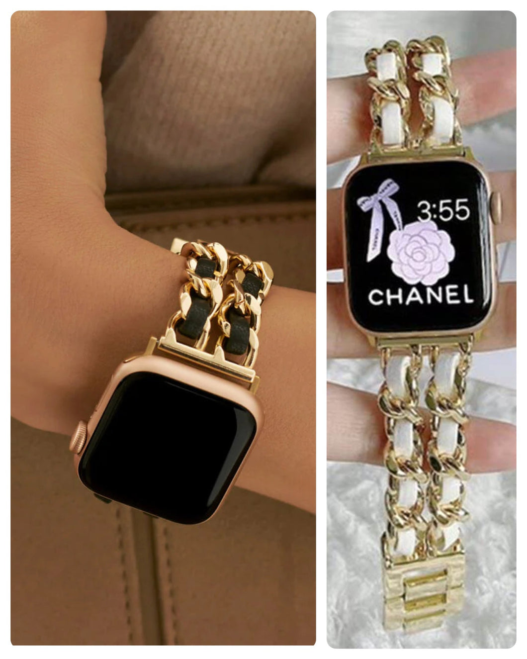 Faux Leather Metal Chain Link Apple Watch Band