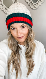 Cable Knit Striped Beanie