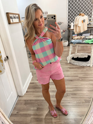 PRE ORDER- Plaid Halter Top