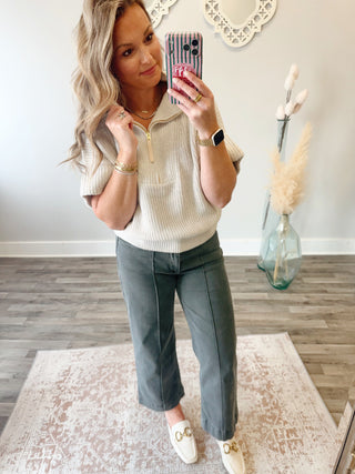 Kinsley Half Zip Sweater- Heather Grey