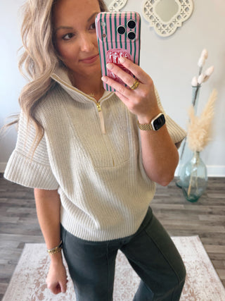 Kinsley Half Zip Sweater- Heather Grey