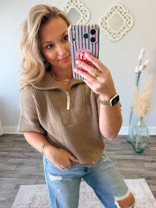 Kinsley Half Zip Sweater- Mocha