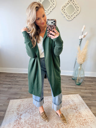 Longline Hoodie Cardigan- Green