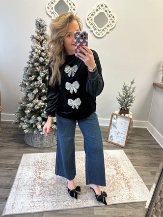 3 Bow Velvet Top
