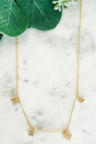 Pave MAMA Dangles Dainty Necklace