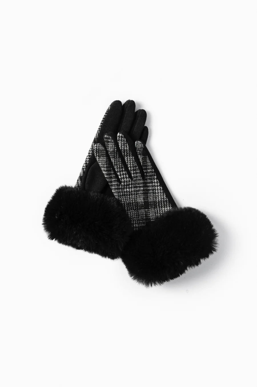 Chic Plaid Fur Gloves