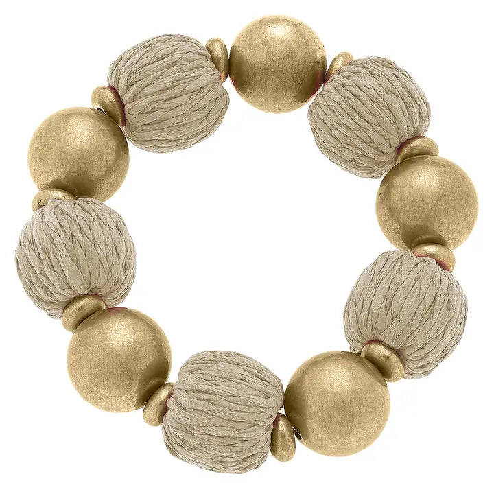 Barbados Raffia and Ball Bead Stretch Bracelet