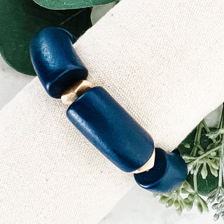 Navy Wooden Tube Bracelet