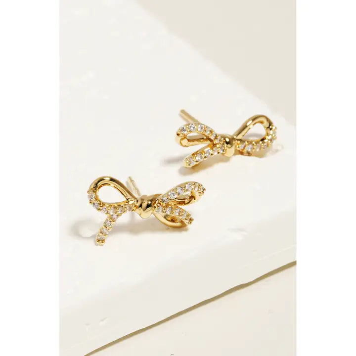 Pave Ribbon Bow Stud Earrings