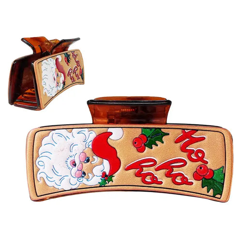 Ho Ho Ho Santa Claus Print Leather Hair Claw