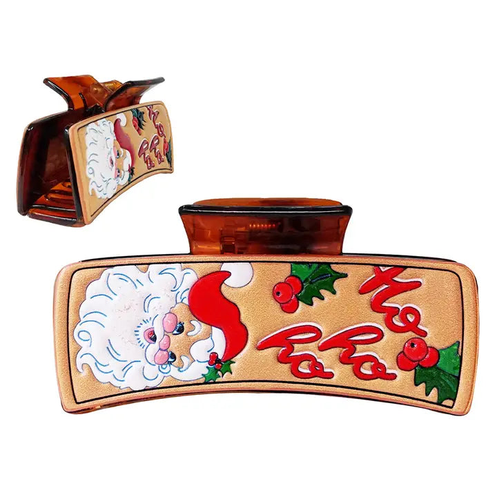 Ho Ho Ho Santa Claus Print Leather Hair Claw