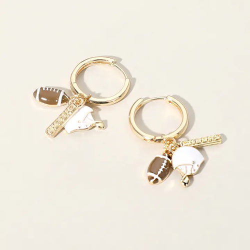 Football Charm Dangle Huggie Hoop Earrings