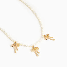 Triple Natural Bow Station Pendants Pearl Necklace