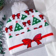 Bow and Tree Led Light Up Beanie with White Pom Pom
