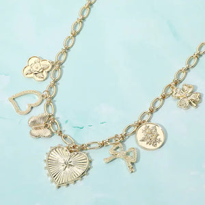 Heart Butterfly Bow Clover Cluster Charm Necklace
