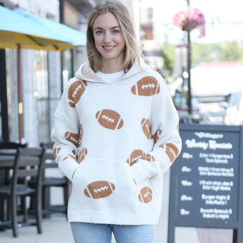 Football Pattern Hooded Sweater