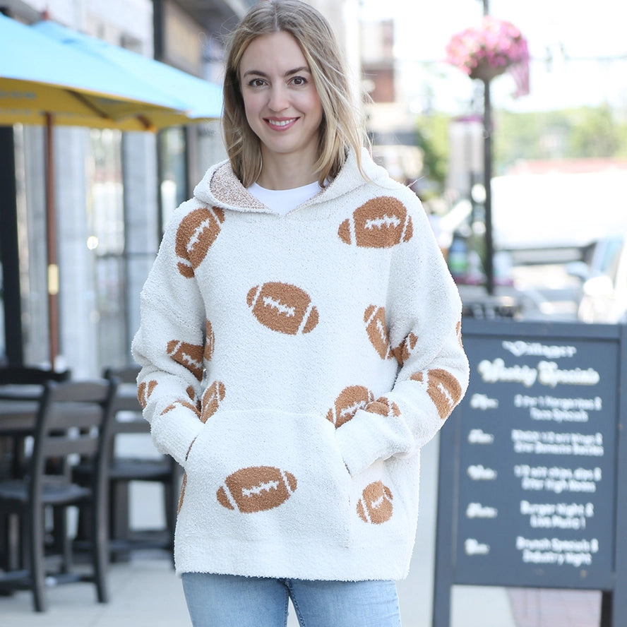 Football Pattern Hooded Sweater