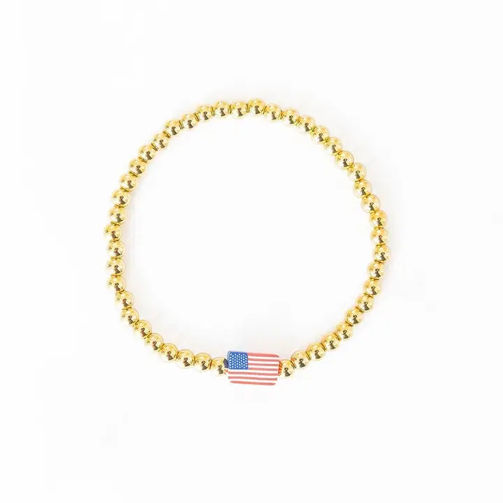 American Flag Gold Beaded Bracelet