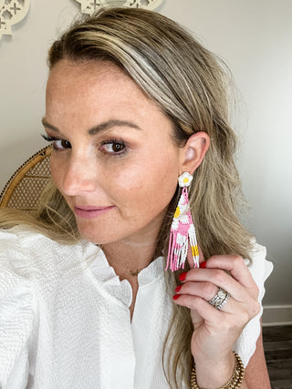 Seed Beaded Tassel Floral Post Earring