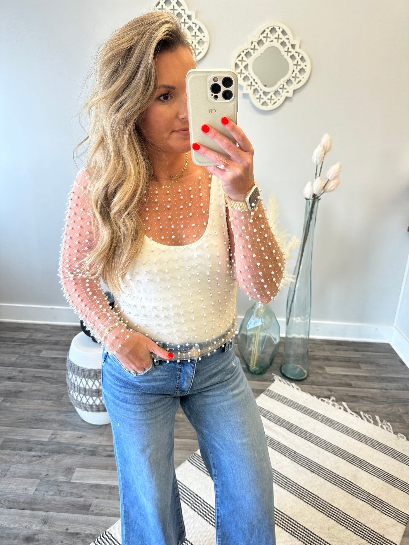 Pearly Mesh Top