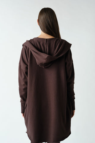 Longline Hoodie Cardi -Chocolate