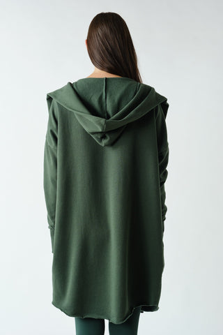 Longline Hoodie Cardigan- Green