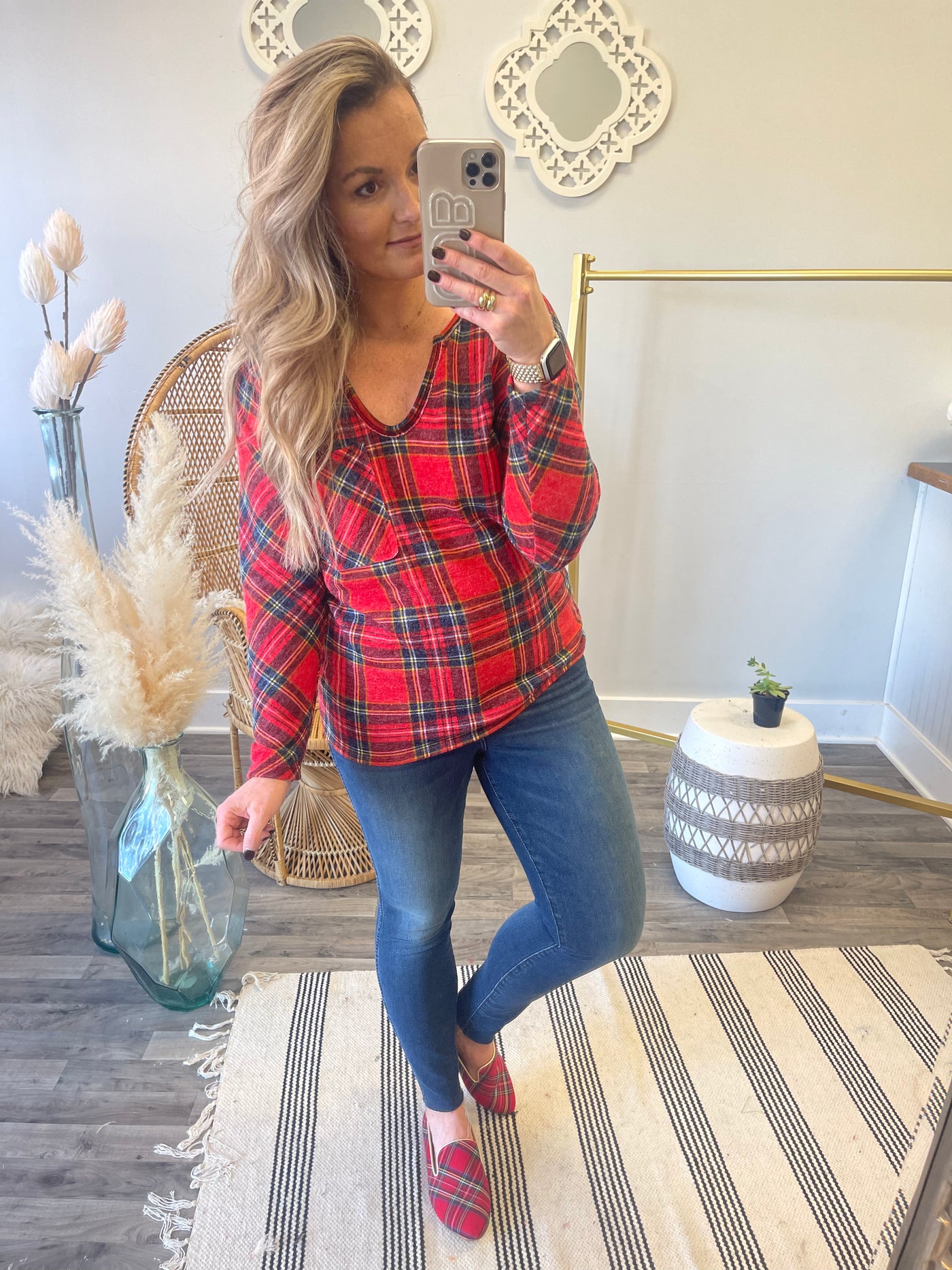 Cherry Plaid Top